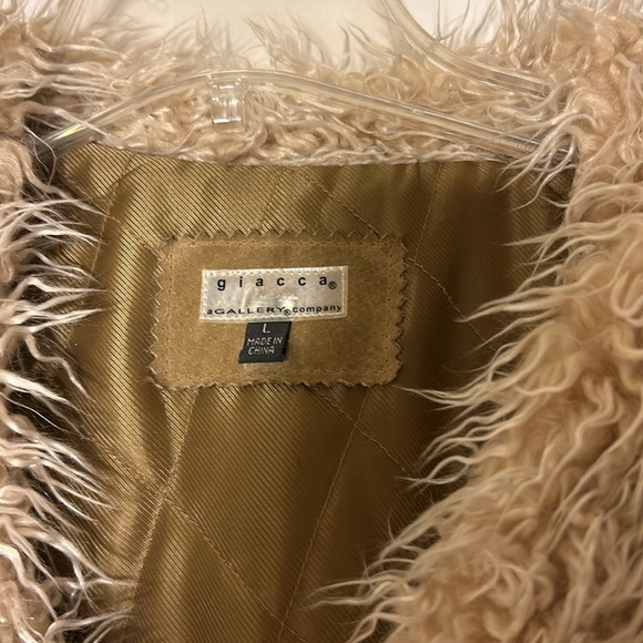 Vintage suede leather long faux fur sherpa trim beige long sleeve coat jacket - Picture 6 of 8